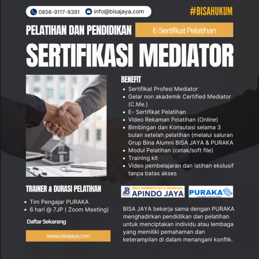 Pelatihan dan Pendidikan Sertifikasi Mediator